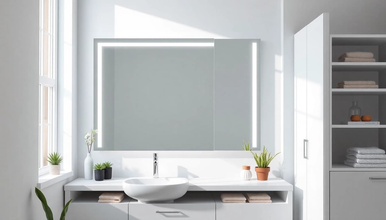 Entdecken Sie badezimmer spiegelschränke beleuchtung in einem modernen Bad mit eleganter Einrichtung und sanftem Licht.