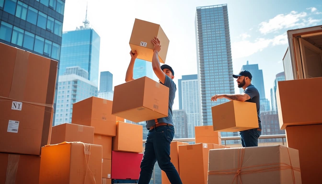 Movers Manhattan NY helping with a residential move showcasing active professionals.