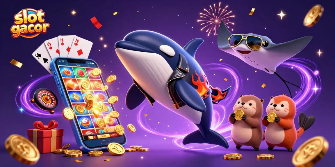 Experience the excitement of slot gacor as playful characters celebrate winning moments with vibrant casino elements.