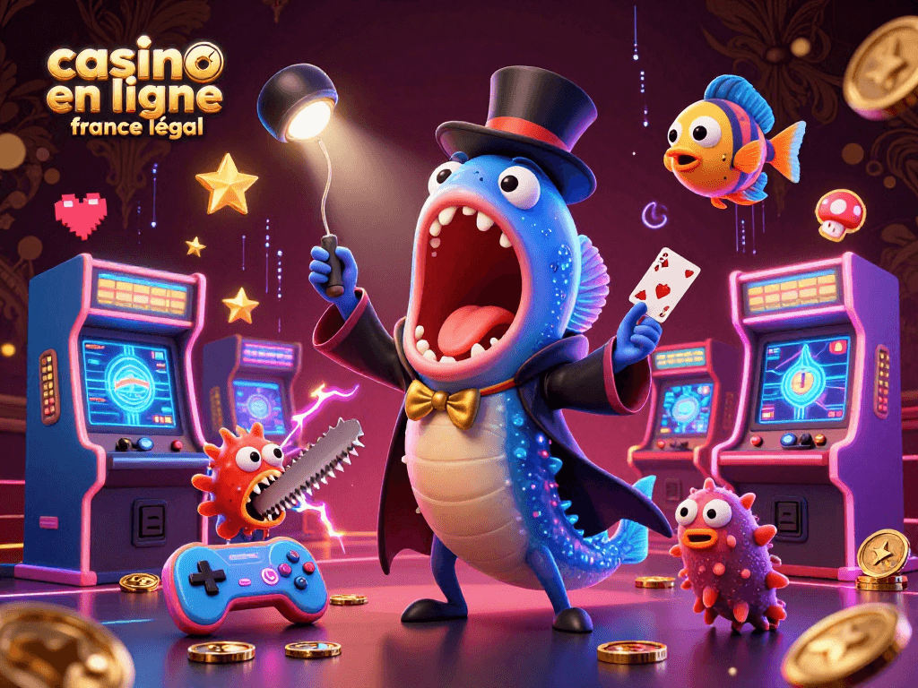Illustration dynamique d'un casino en ligne France légal avec un poisson-ange et un anguille gulper en action