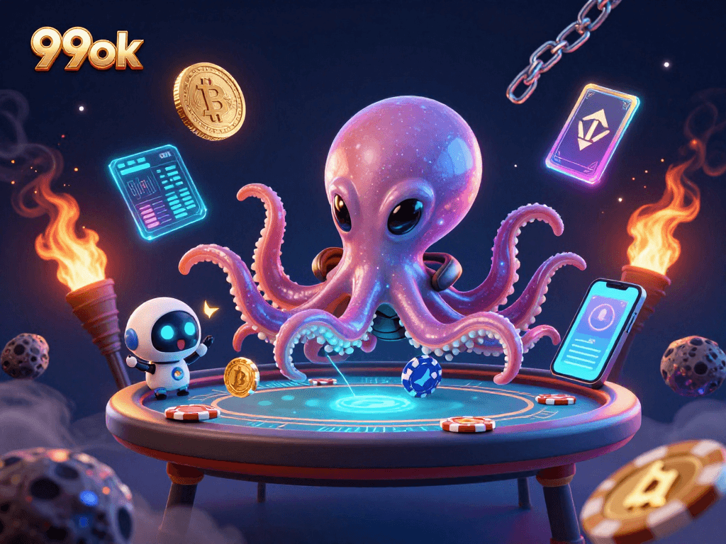 Engage with thrilling gameplay at 99ok featuring a galactic octopus dealing poker.