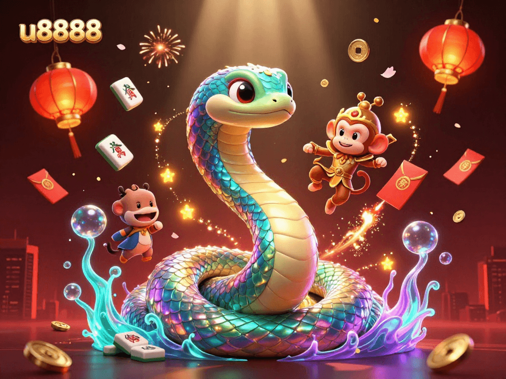 Engage in thrilling luck at u8888, featuring colorful game elements and captivating characters in a dynamic scene.
