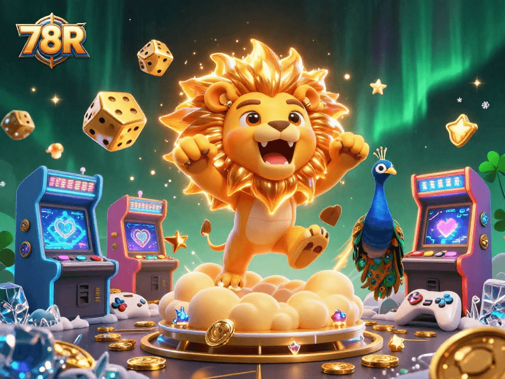 Jogue com 78R enquanto um leão sol radiante representa a vitória em uma cena de cassino vibrante.