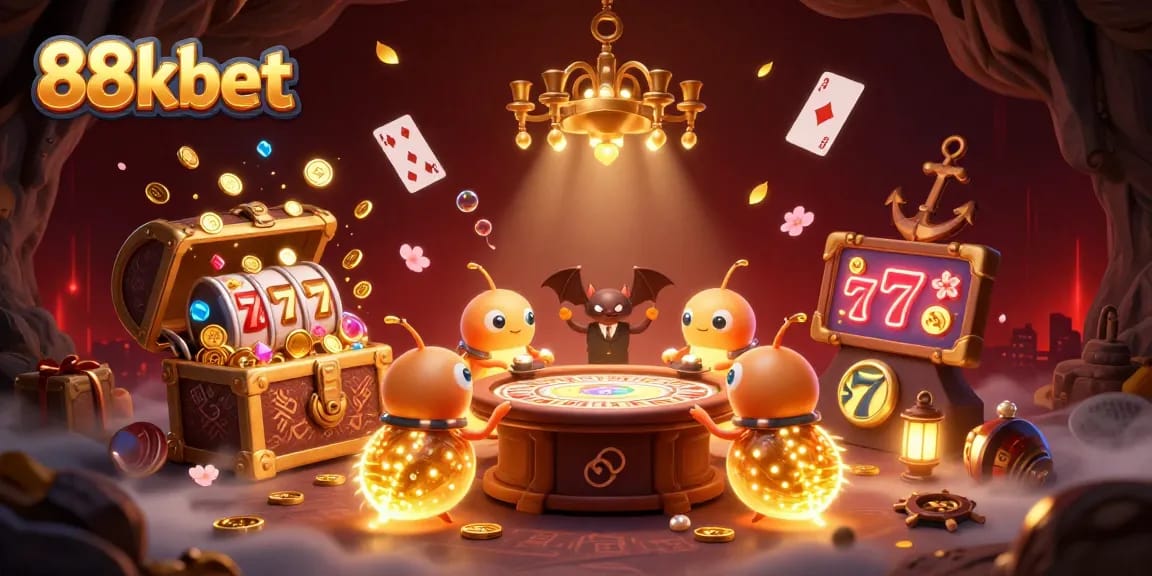 Engage with 88kbet's vibrant casino atmosphere, animated by glowworms and jackpot elements.