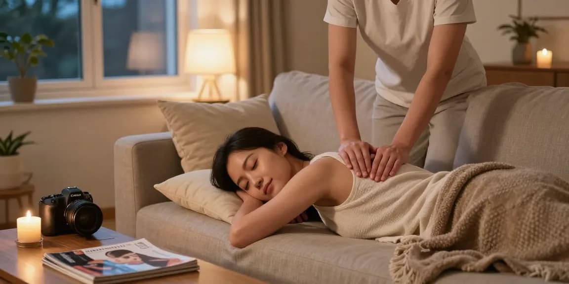 Relaxing home massage scene highlighting 의정부출장마사지 service with calming ambiance.