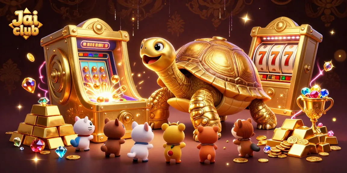 Experience thrilling gameplay with the Jai club as the golden tortoise pinball machine attracts excited players.