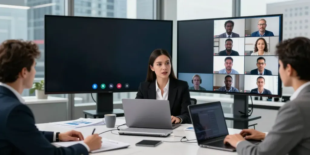 Deepfake protected Online Video Calls featuring diverse professionals engaging in secure virtual meetings with advanced technology.