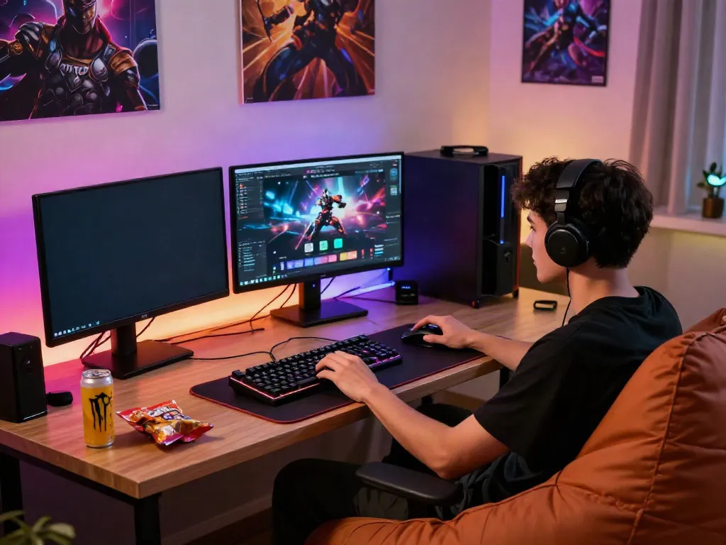 Engaging player enjoying KOITOTO games on a modern gaming setup with vibrant lighting.