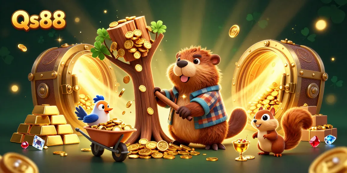 Experience the excitement of winning with Qs88's vibrant characters collecting gold in a dynamic casino scene.