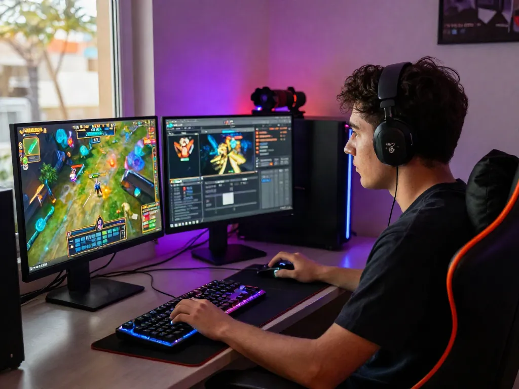 Player immersed in a slot gacor session with vibrant graphics and gaming setup