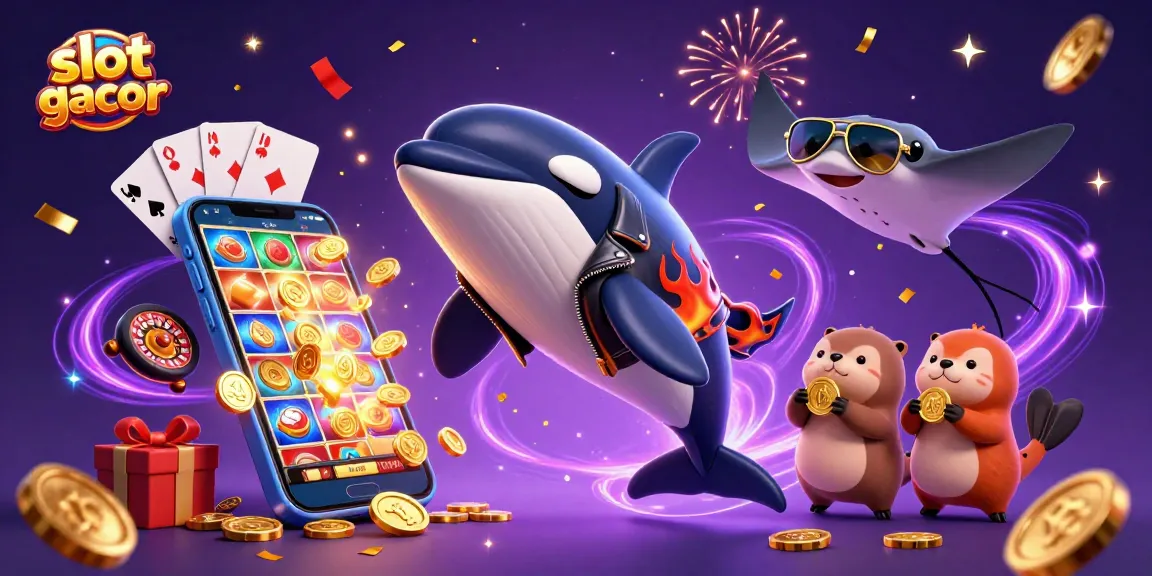 Experience the excitement of slot gacor as playful characters celebrate winning moments with vibrant casino elements.