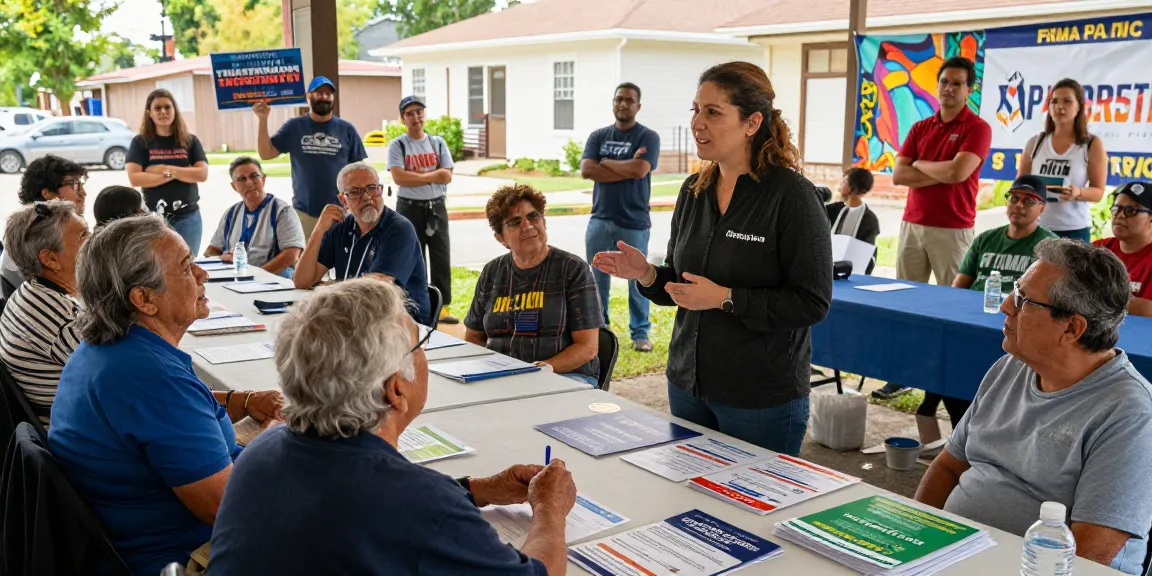 Casey Askar engages with voters at a town hall meeting, promoting community transparency.
