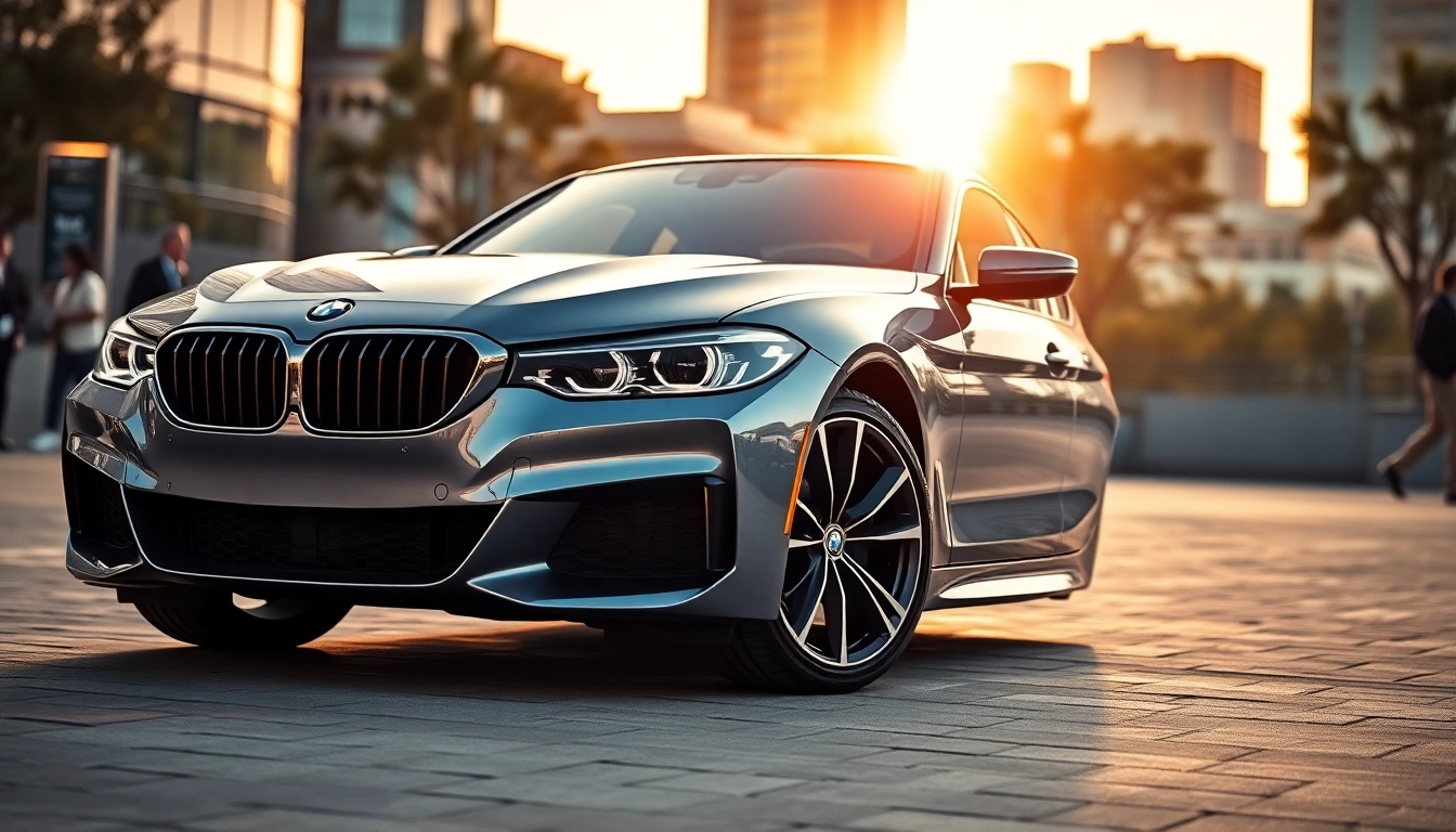 Luxury BMW car displayed in a chic city environment, highlighting its stunning features and elegance.