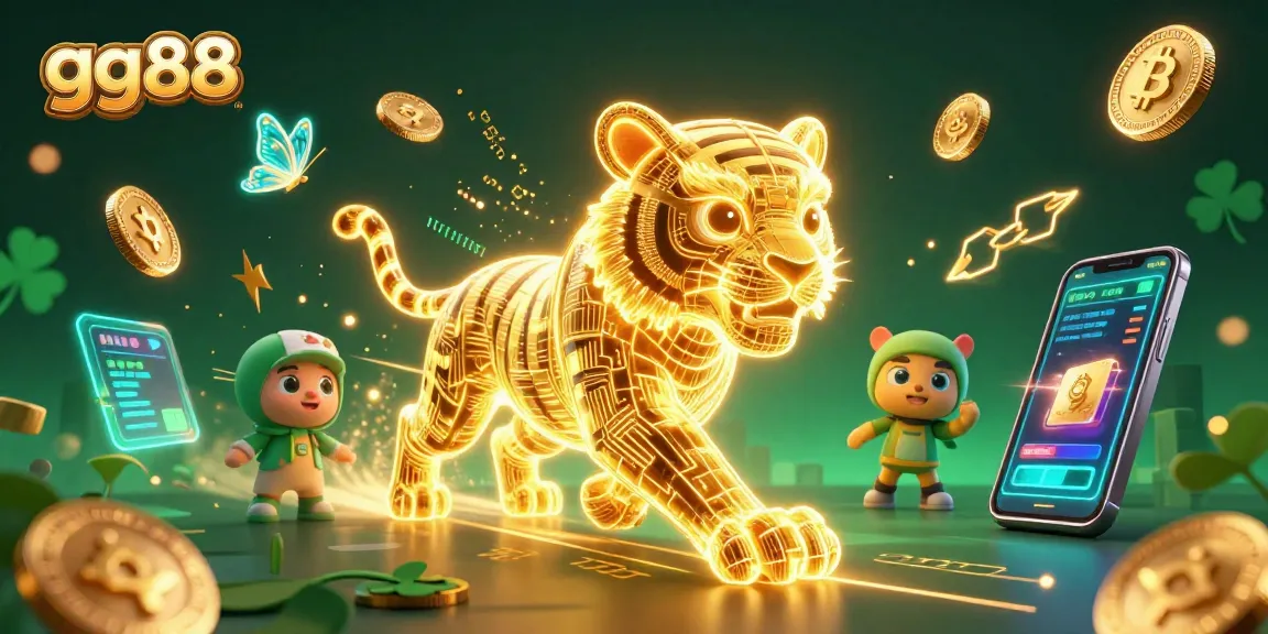 Engage with premium gaming at gg88 featuring a vibrant neon-wireframe tiger and digital casino elements