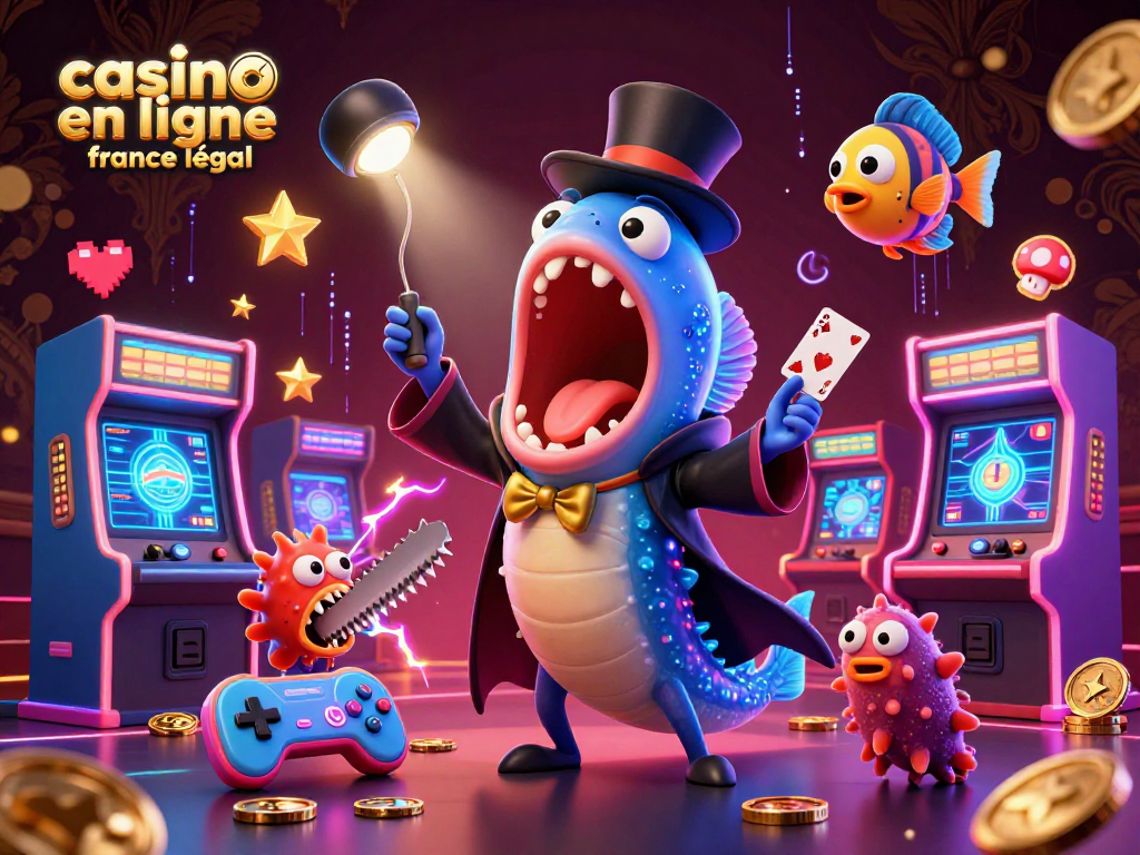 Illustration dynamique d'un casino en ligne France légal avec un poisson-ange et un anguille gulper en action