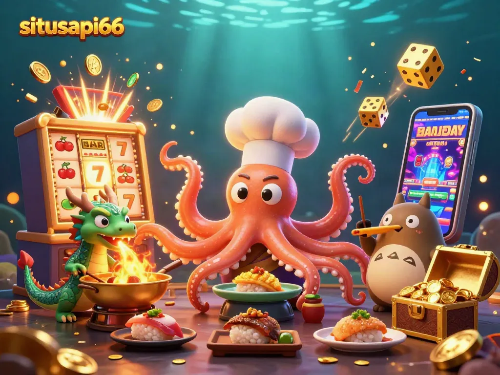 Experience winning thrills with situsapi66 in a vibrant, 3D casino game scene filled with action.