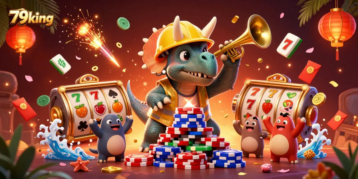 79king celebrates big wins in a fun 3D casino scene full of vibrant gambling elements.