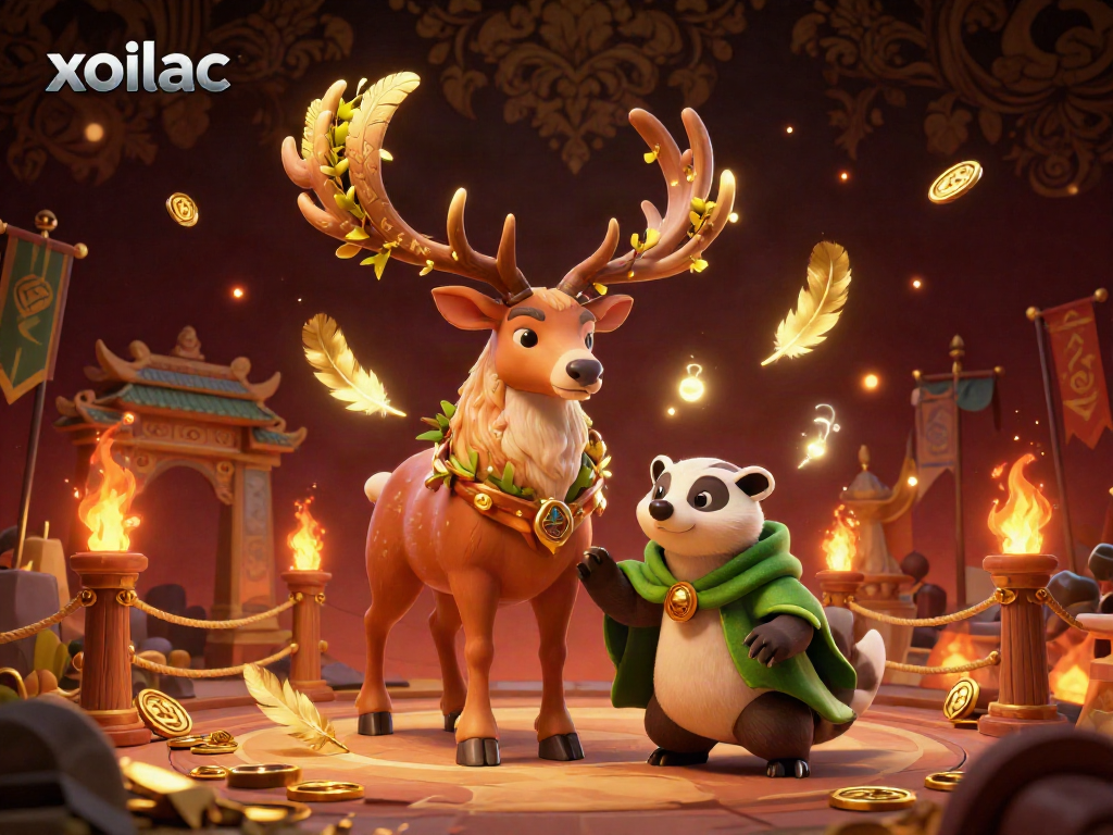 Xoilac brings thrilling sports action alive with a vivid stag and badger in a dynamic gaming scene.