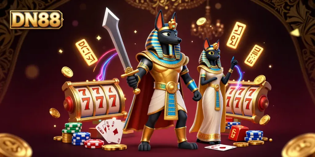 Experience winning strategies and vibrant gameplay with DN88 in this rich casino-themed scene.