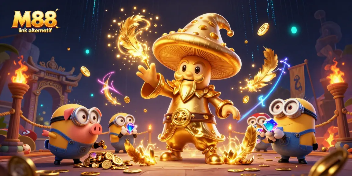 Engage with M88 link alternatif on an exciting treasure hunt with gold magic and animated characters.