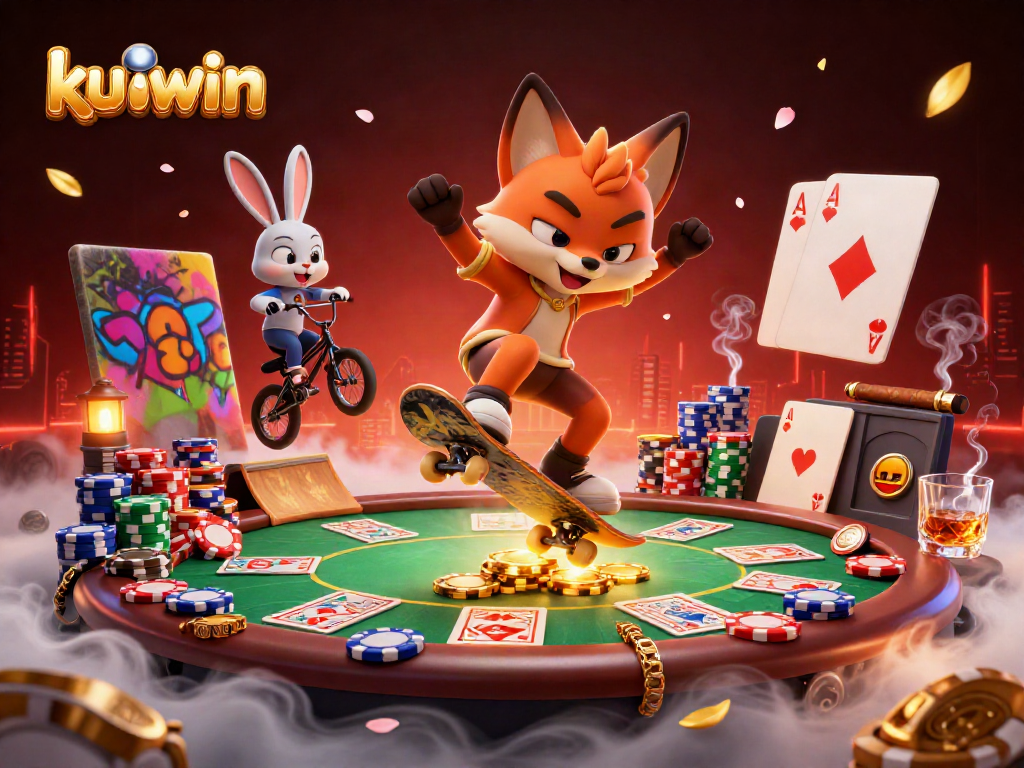 Experience the thrill of casino action with kuwwin as a cartoon fox and rabbit showcase gaming tricks.