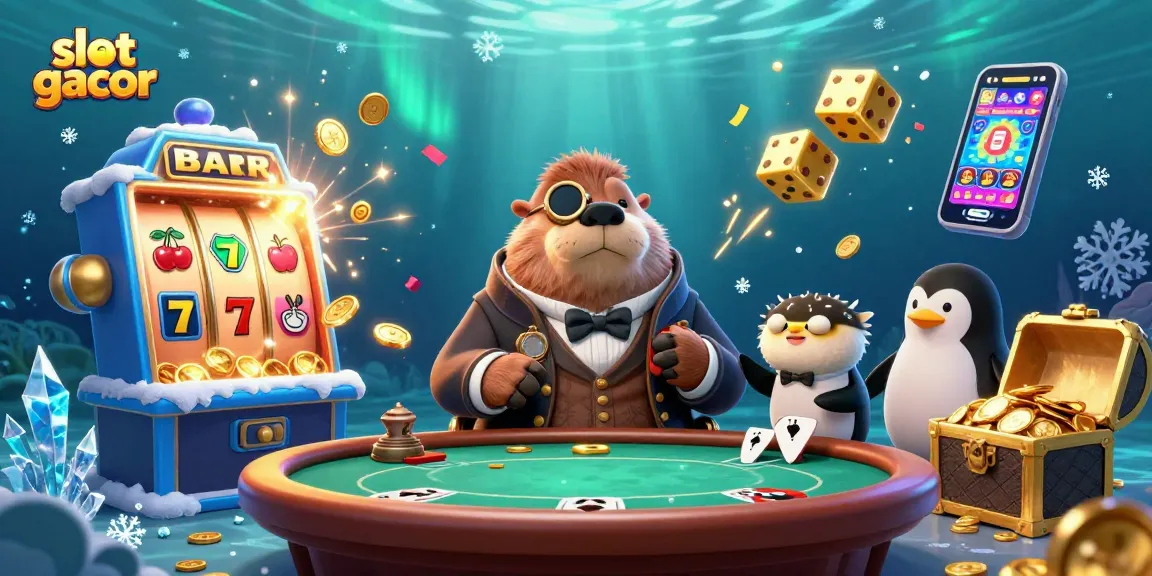 Experience the thrill of slot gacor with a fun underwater scene featuring unique characters and vibrant casino elements.