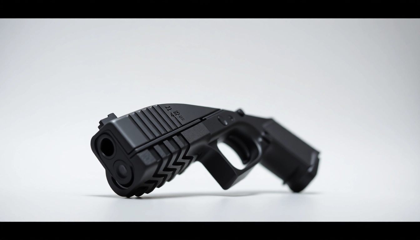 Display of a glock 48 slide featuring intricate details and a sleek design.