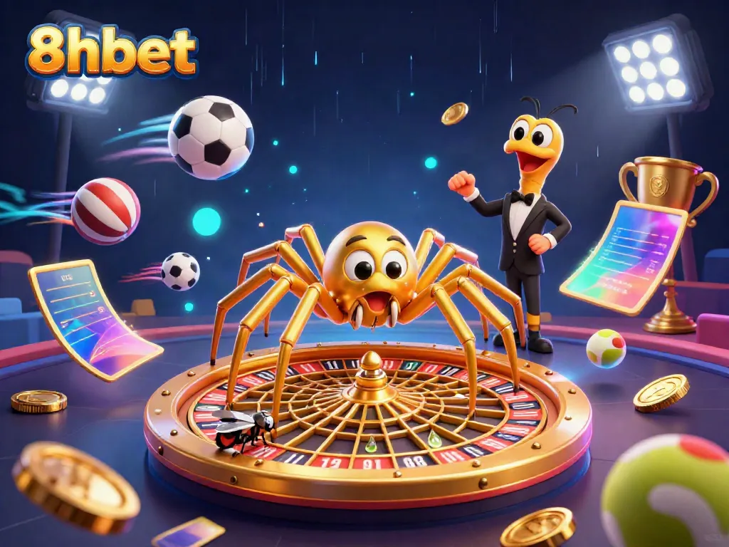 Engage in thrilling bets at 8xbet with a dynamic casino spider scene capturing sports energy and excitement.