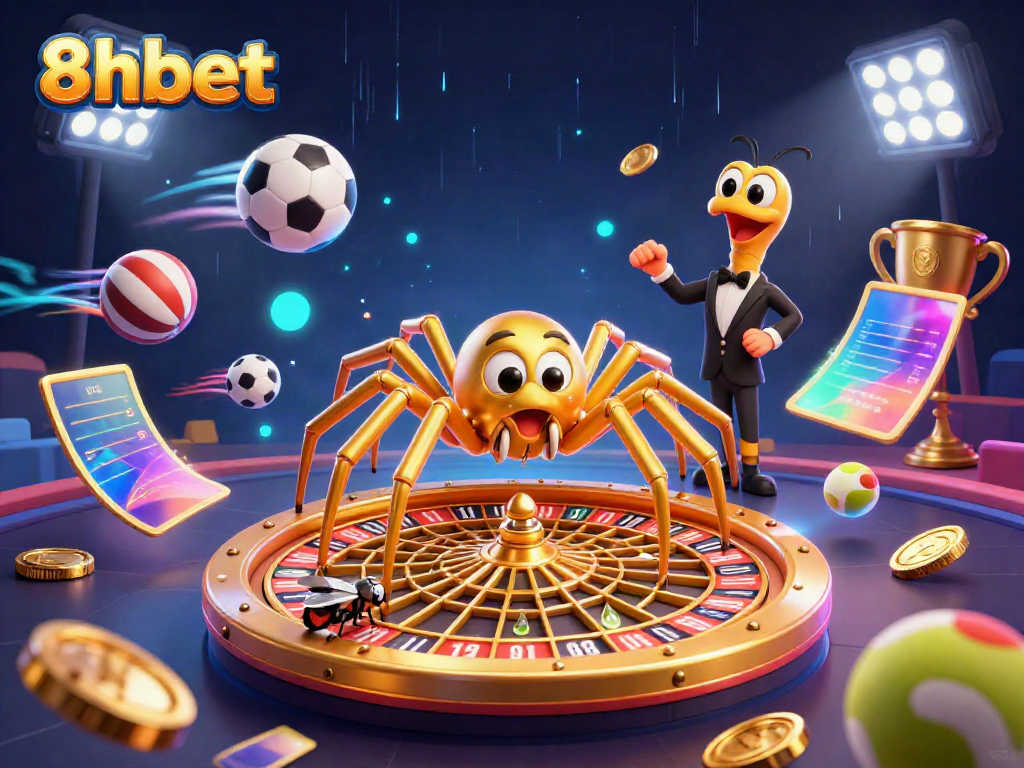 Engage in thrilling bets at 8xbet with a dynamic casino spider scene capturing sports energy and excitement.