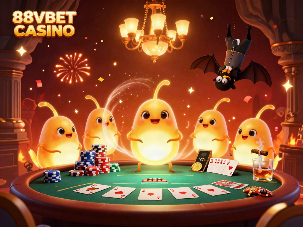 Experience thrilling poker action at 88VBET CASINO illuminated by glowworms and a bat dealer.