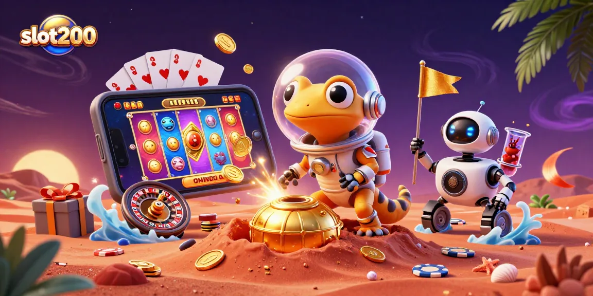 Experience thrilling wins at slot200 with a Martian gecko discovering hidden treasures in a golden casino.
