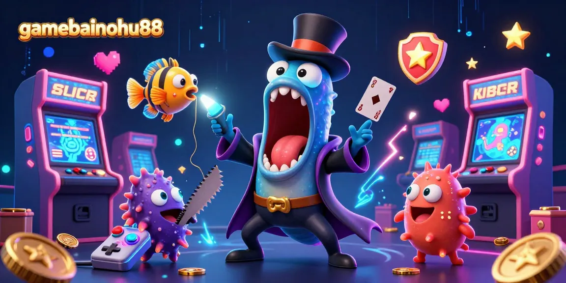 Engage in the thrilling gamebainohu88 experience as bioluminescent sea creatures perform magic tricks amidst vibrant casino visuals.