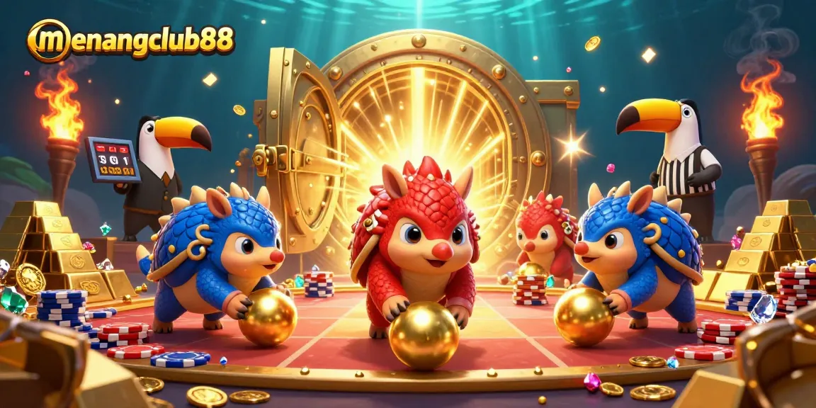 Engage in fun gameplay and winning at menangclub88 with vibrant pangolin characters amidst rich casino elements.