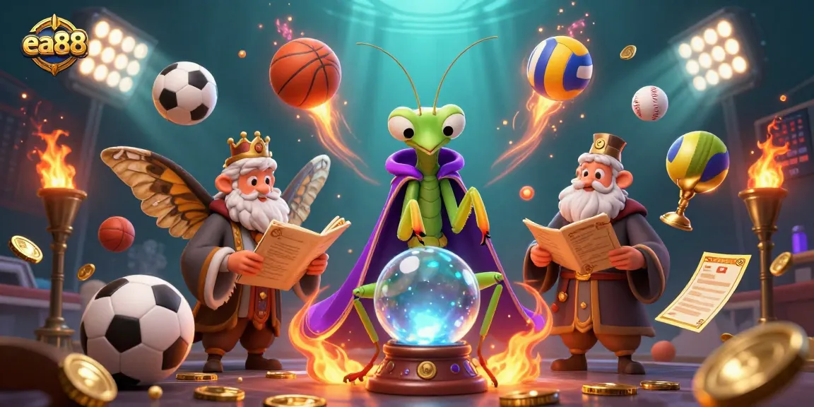 Engage in thrilling sports betting with ea88's vibrant 3D casino scene featuring animated characters and dynamic sports elements.