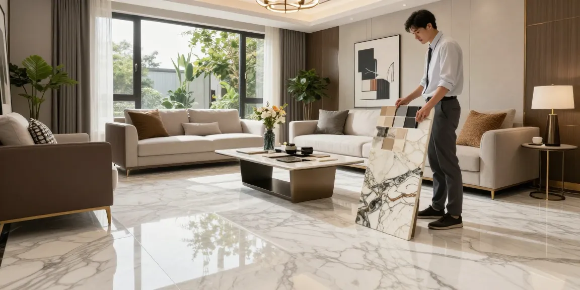 Premium marble flooring by NAGA2000 showcasing elegant interior design with natural light and stylish decor.