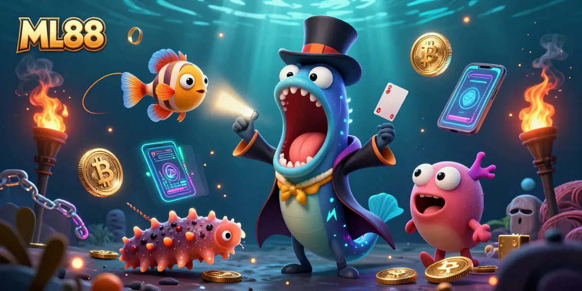 Experience thrilling magic at ML88 with bioluminescent eel and anglerfish showcasing dazzling card tricks.