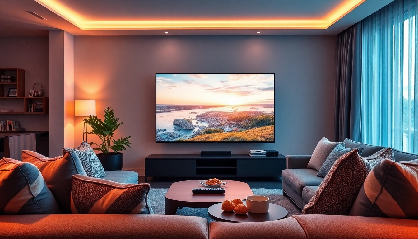 Experience IPTV Sweden streaming in a cozy home setting with modern decor and vibrant visuals.