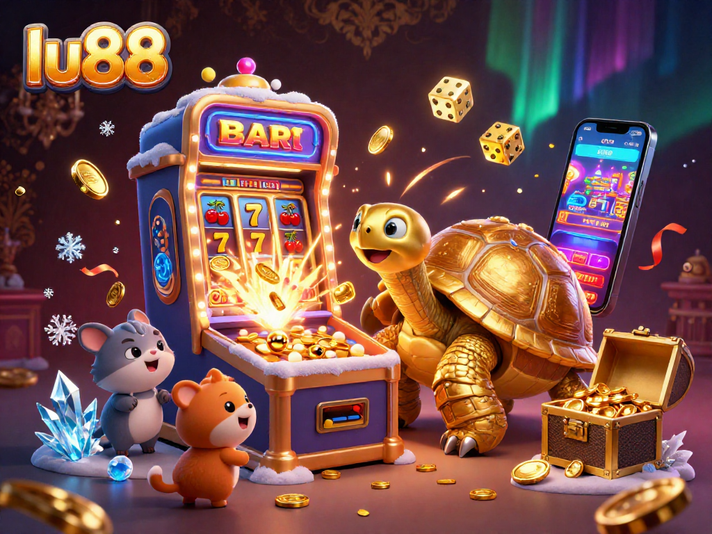 Experience the excitement at lu88 with dynamic gameplay visuals featuring a golden tortoise and casino elements.