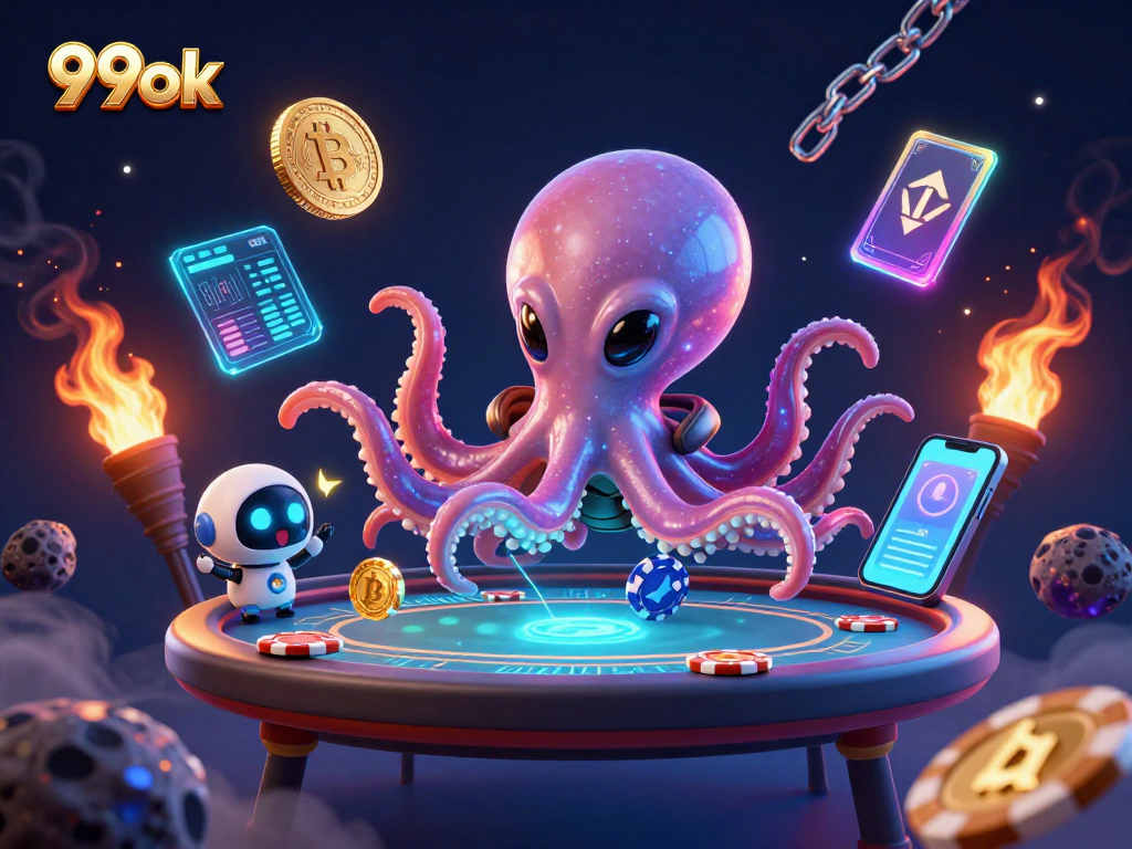 Engage with thrilling gameplay at 99ok featuring a galactic octopus dealing poker.