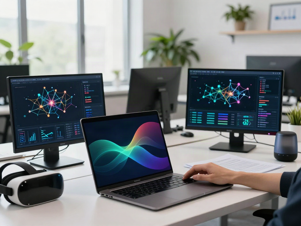 Data scientist analyzing AI inference metrics in a modern workspace.