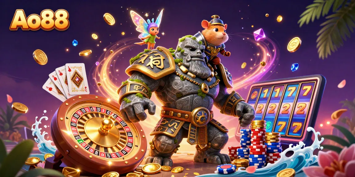 Experience the magic of Ao88 with vibrant casino elements and captivating characters!