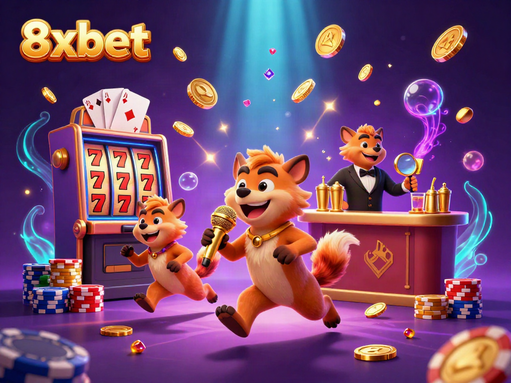 Experience the vibrant world of 8xbet with a lively casino scene featuring hyenas in action.
