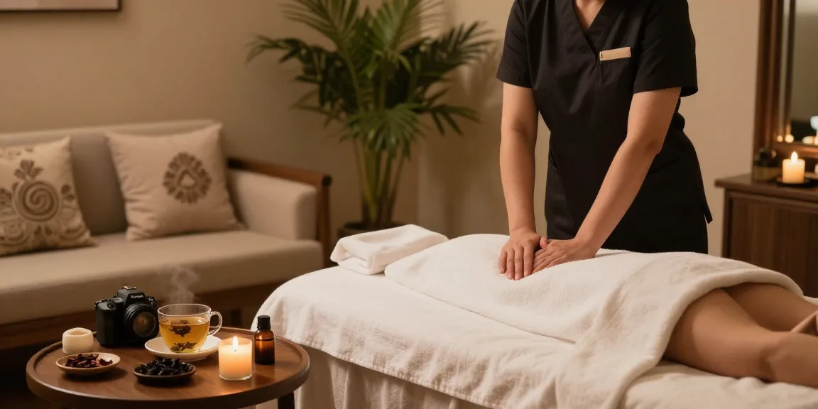 Balanced Massage therapy session featuring mantra88 oils and serene decor for relaxation.