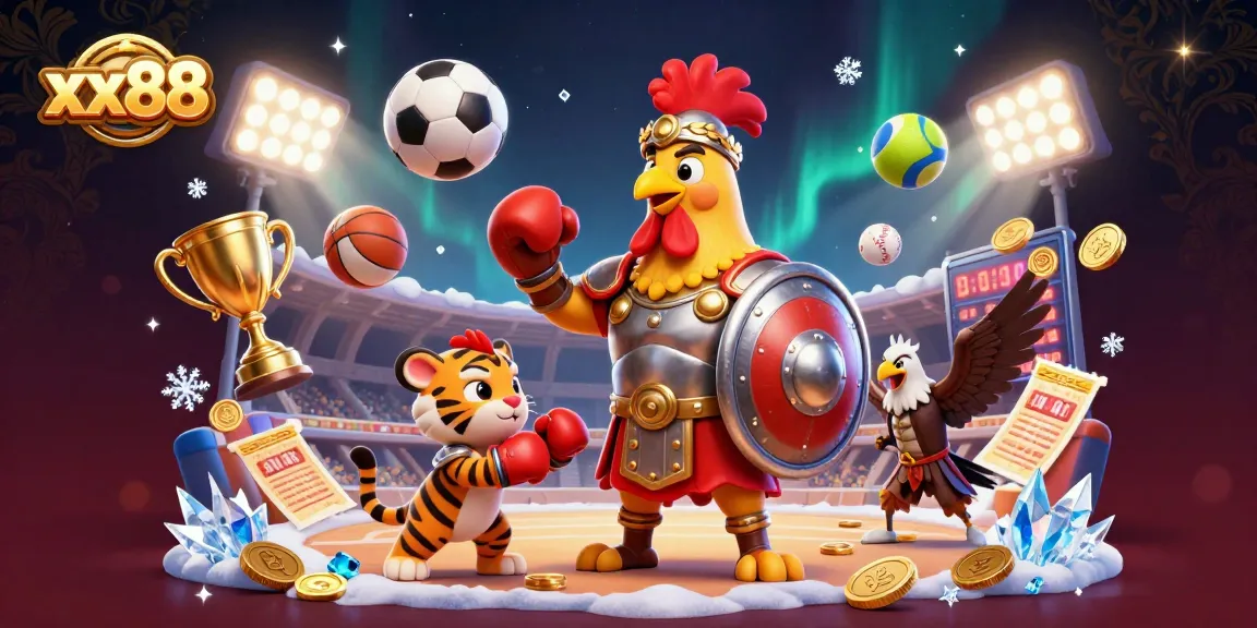 Engage in thrilling gameplay at xx88 with a 3D gladiator rooster and sports elements, captivating action!