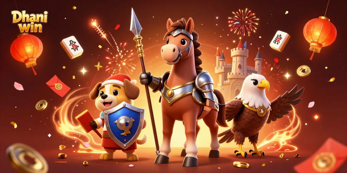 Engage with thrilling gameplay on Dhani win, showcasing vibrant gaming elements like golden coins and fireworks.