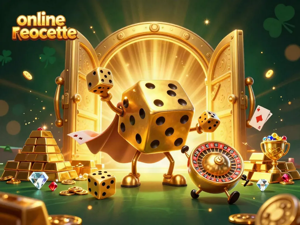 Experience the thrill of online roulette with our dynamic and captivating illustration showcasing golden dice and a roulette theme.