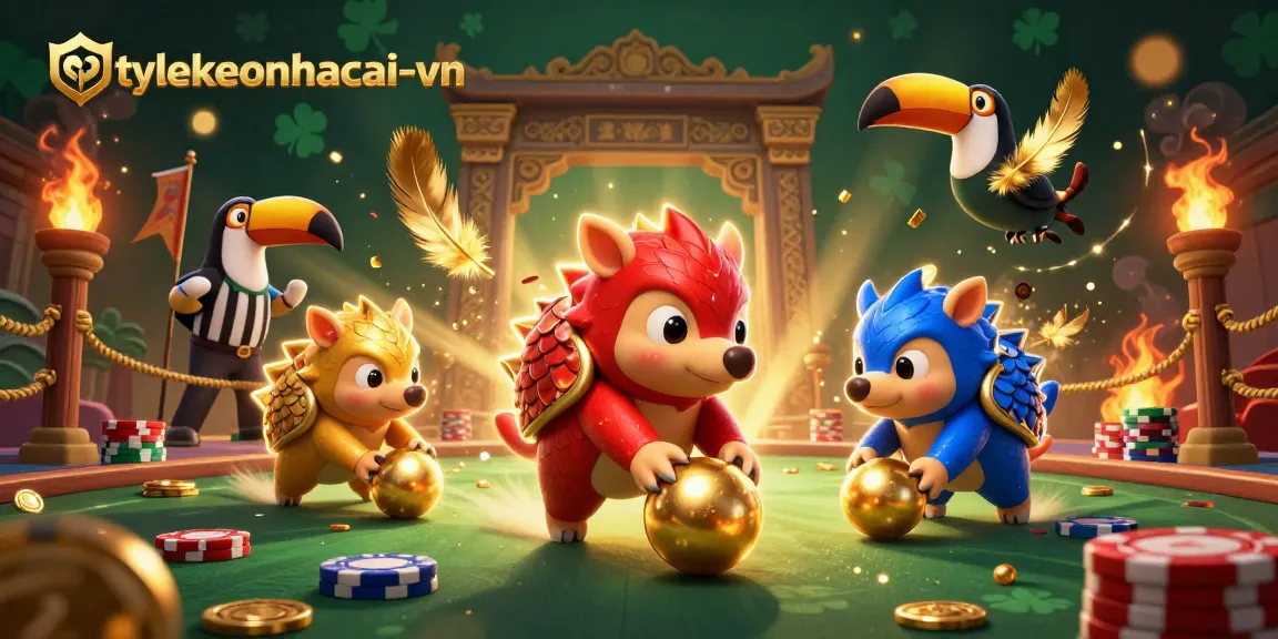 Engage in thrilling casino action with tylekeonhacai-vn featuring playful pangolins amidst vibrant gaming elements.