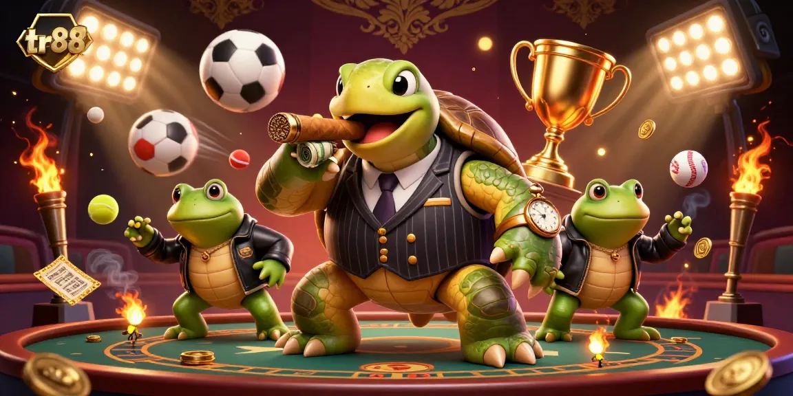 Watch the 3D cartoon characters of tr88 come alive with vibrant casino elements, creating an engaging gambling atmosphere.