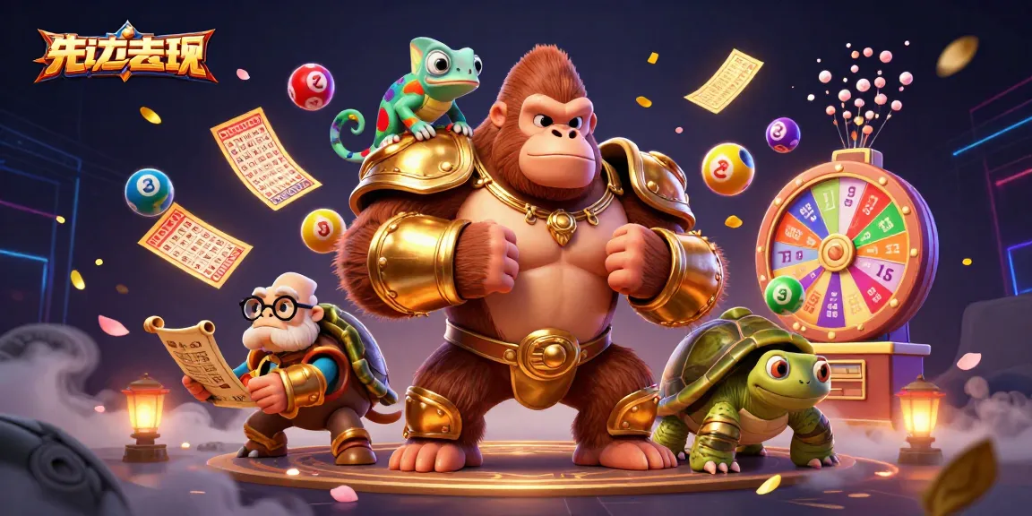Engage with taigamebancaanxu in this vibrant 3D scene featuring a gorilla king, chameleon, and tortoise!