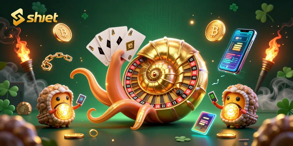 Engage with shbet's exciting casino experience featuring a giant nautilus and crypto coins.